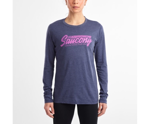Tenis Saucony Long Sleeve Logo Tee Mujer Tops Ropa Azul Marino México MX-746-YZ